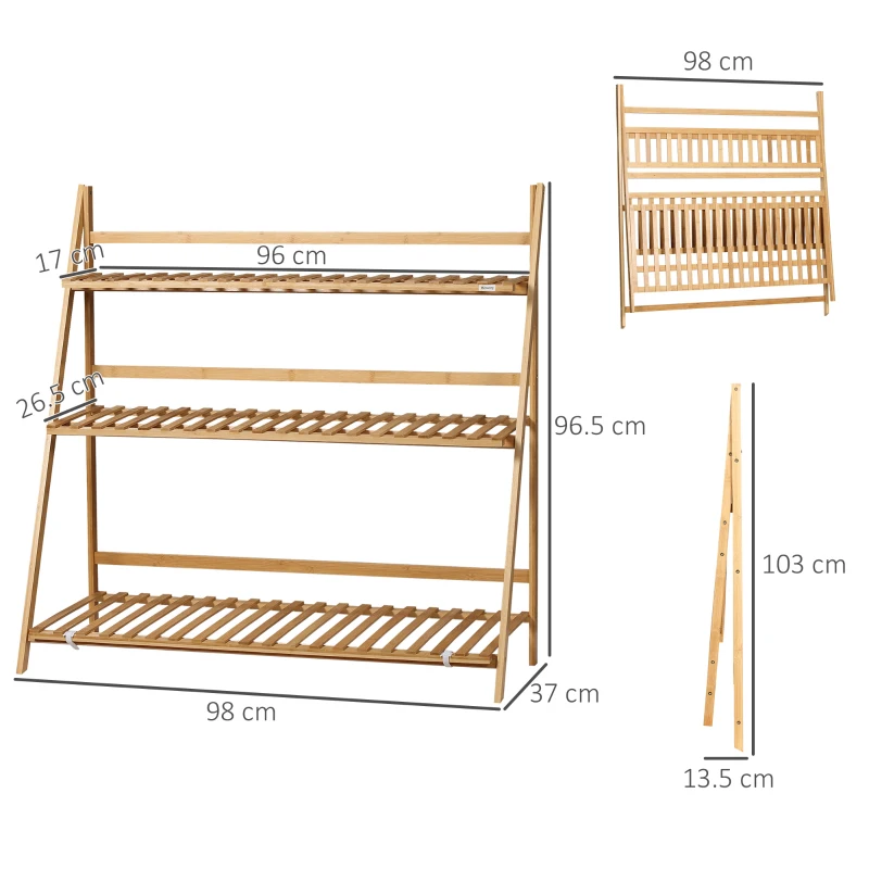 Best 3-Tier Plant Stand, Plant Shelf Rack, Folding Bamboo Display Stand, 98x37x96.5cm, Natural - Image 3