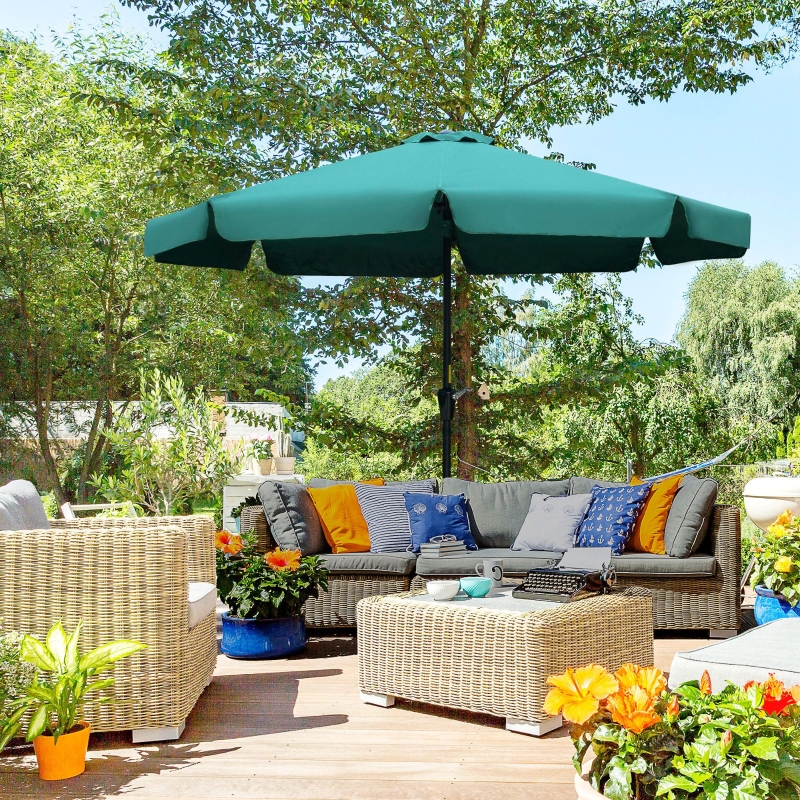 Best 2.7m Patio Parasol Garden Umbrellas Outdoor Sun Shade Table Umbrella with Tilt, Crank, 8 Ribs, Ruffles, Green - Image 11