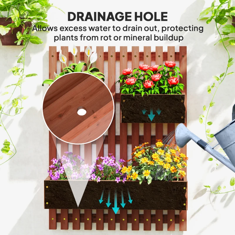Best Wall-mounted Wooden Garden Planters with Trellis, Drainage Holes and 3 Planter Boxes for Patio, Brown - Image 7