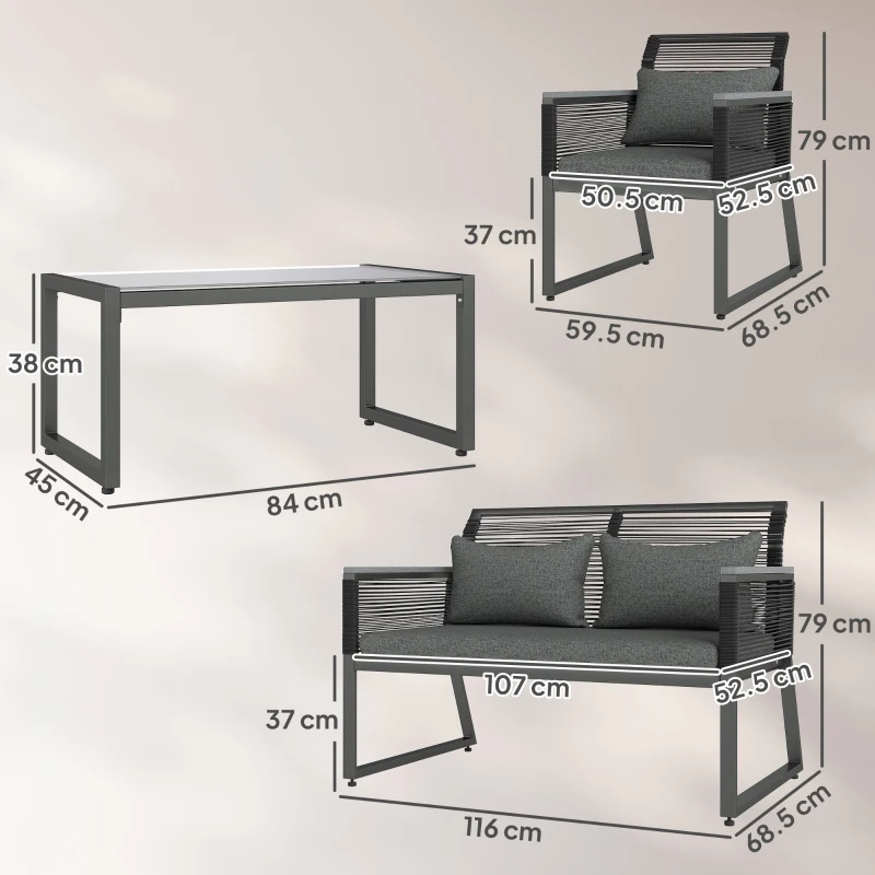 Best 4 Pieces Rattan Garden Furniture Set - Charcoal Grey - Image 3