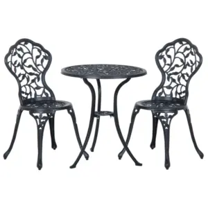 Best 3 Pcs Aluminium Bistro Set Garden Furniture Dining Table Chairs Antique Outdoor Seat Patio Seater Black