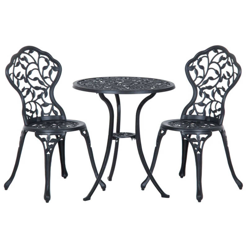 Best 3 Pcs Aluminium Bistro Set Garden Furniture Dining Table Chairs Antique Outdoor Seat Patio Seater Black