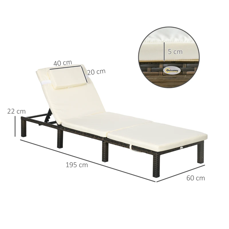 Best Set of Two Reclining Rattan Sun Loungers, with Cushions - Brown/Cream - Image 3