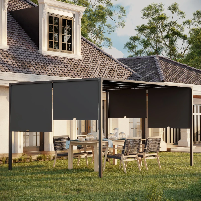 Best 3(m) x 4m Metal Pergola with LED Lights, Outdoor Garden Pergola with Sliding Roof, Solar Powered, for BBQ, Lawn, Dark Grey - Image 8