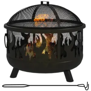 Best Steel Fire Pit BBQ, with Poker - Black