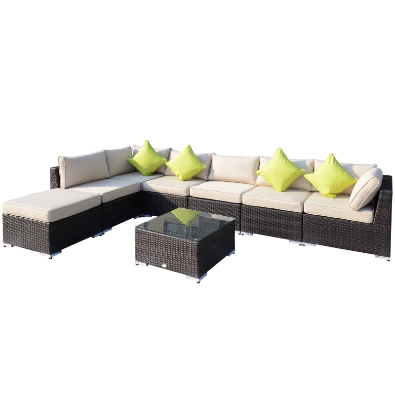 Best 8 Pieces PE Rattan Corner Sofa Set with Thick Cushions, Aluminium Outdoor Rattan Garden Furniture Set with Glass Top Table, No Assembly Required, Mixed Brown - Image 11