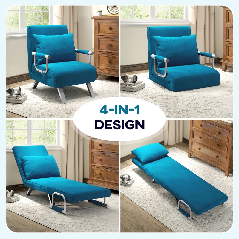Best 4-in-1 Faux Suede Chair Bed - Blue - Image 5