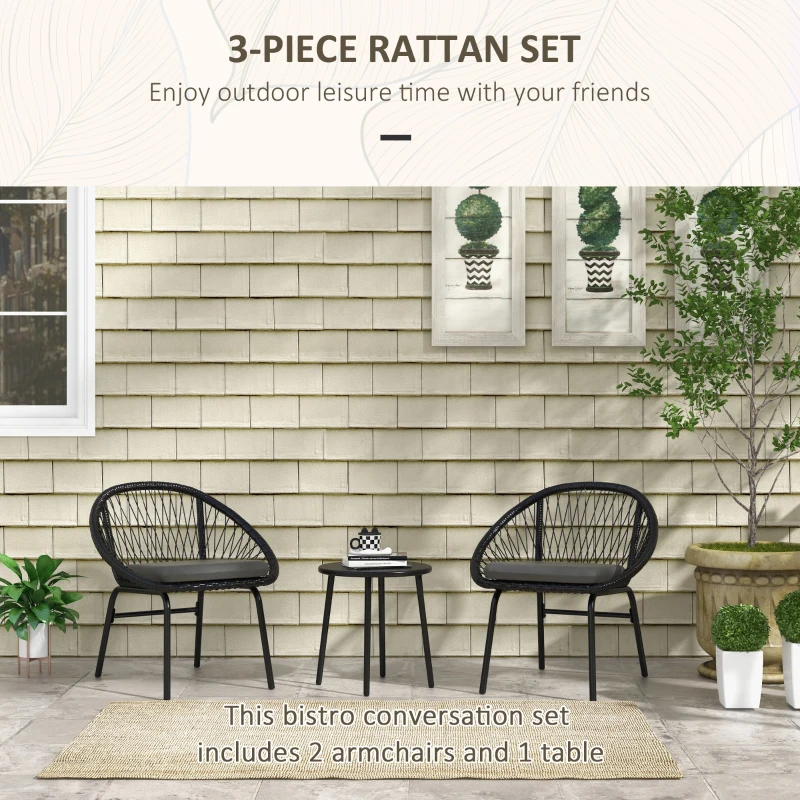 Best Three-Piece Rattan Bistro Set - Black - Image 4