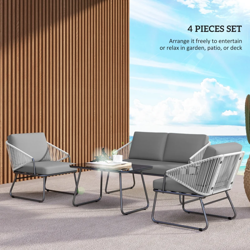 Best Four-Piece Rattan Strong Panel Outdoor Sofa Set - Grey - Image 4