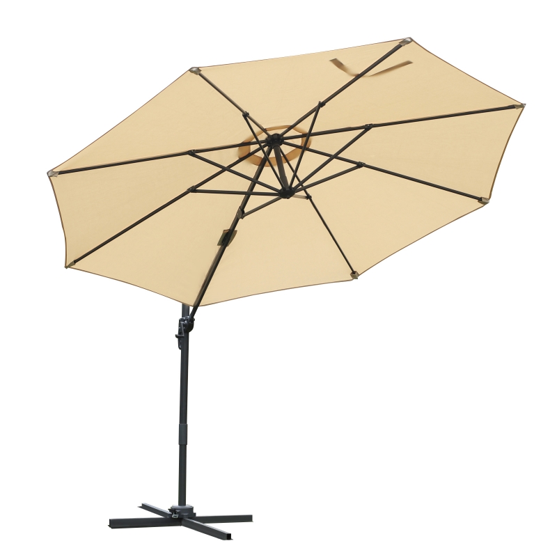 Best Round Umbrella Parasol W/ Tilt 360° Rotation and Hand Crank Cross Base-Beige - Image 11