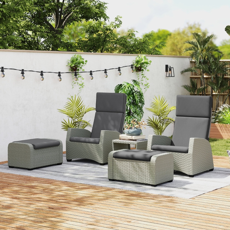 Best 5-Piece Rattan Garden Furniture Set with Cushions - Charcoal Grey - Image 9