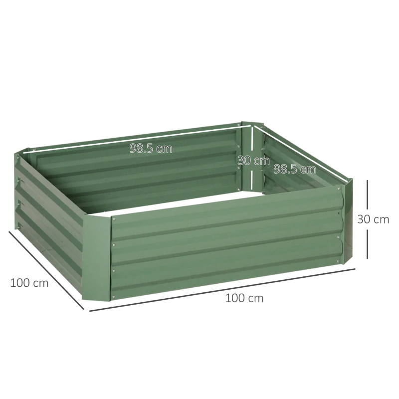 Best Set of 2 291L Raised Garden Bed, Elevated Galvanised Planter Box for Flowers, Herbs, 100x100x30cm, Green - Image 3