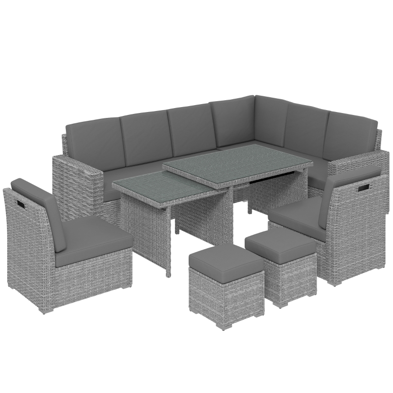 Best Seven-Piece Rattan Garden Sofa Set, with Expanding Table - Light Grey - Image 11