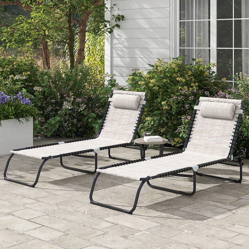 Best Set of Two Folding Sun Loungers, with Four-Position Backs - Cream - Image 2