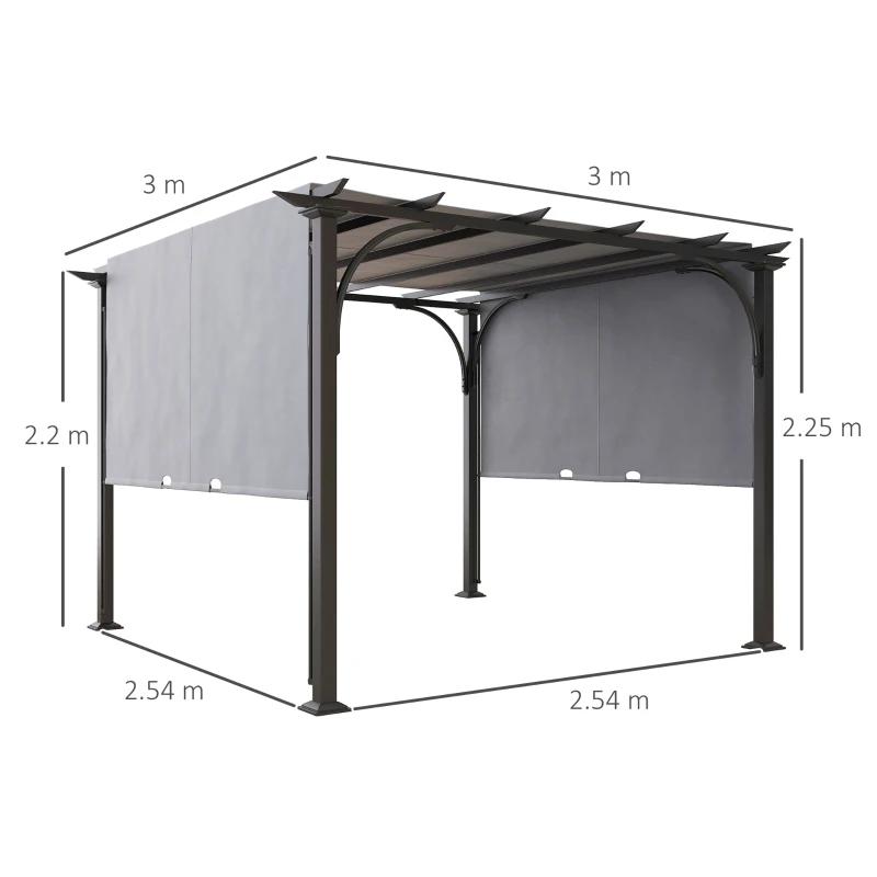 Best 3 x 3(m) Outdoor Pergola, Garden Pergola Gazebo with Adjustable Canopy, Grey - Image 3