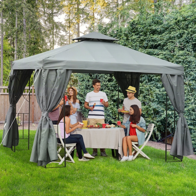 Best 3 x 3 m Garden Gazebo Double Roof Marquee Patio Wedding Party Tent Canopy Shelter with Sidewalls, (Dark Grey) - Image 12