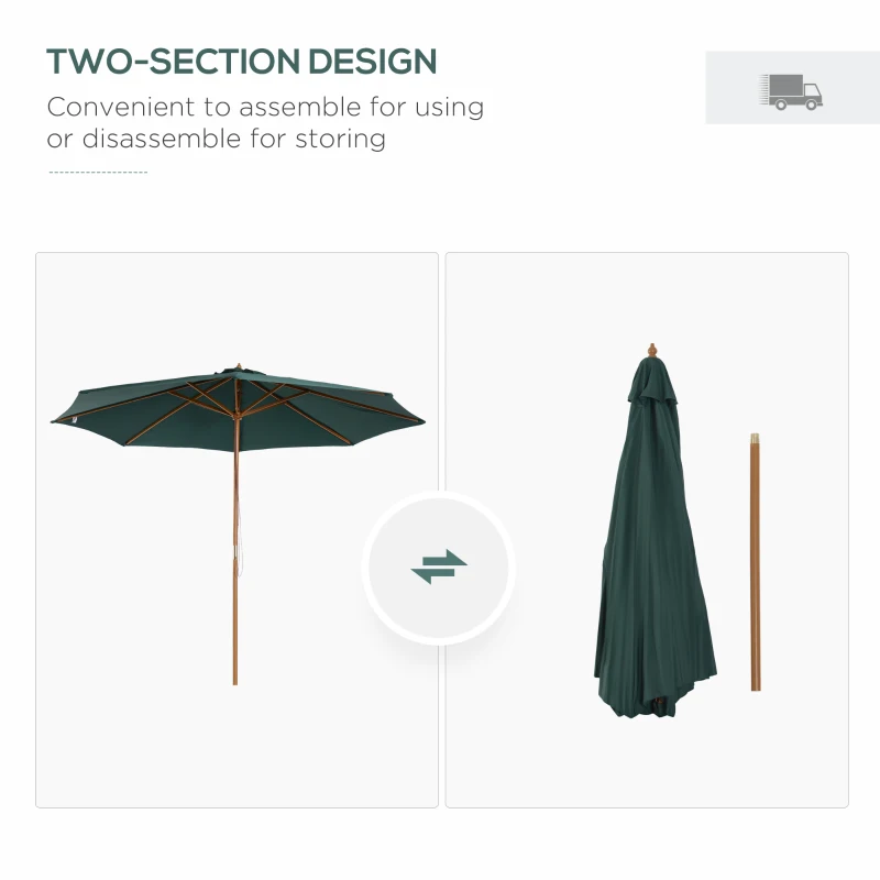 Best 3(m) Wooden Patio Umbrella, Pulley Operated Garden Parasol with Rope Pulley Mechanism and 8 Ribs, Dark Green - Image 6