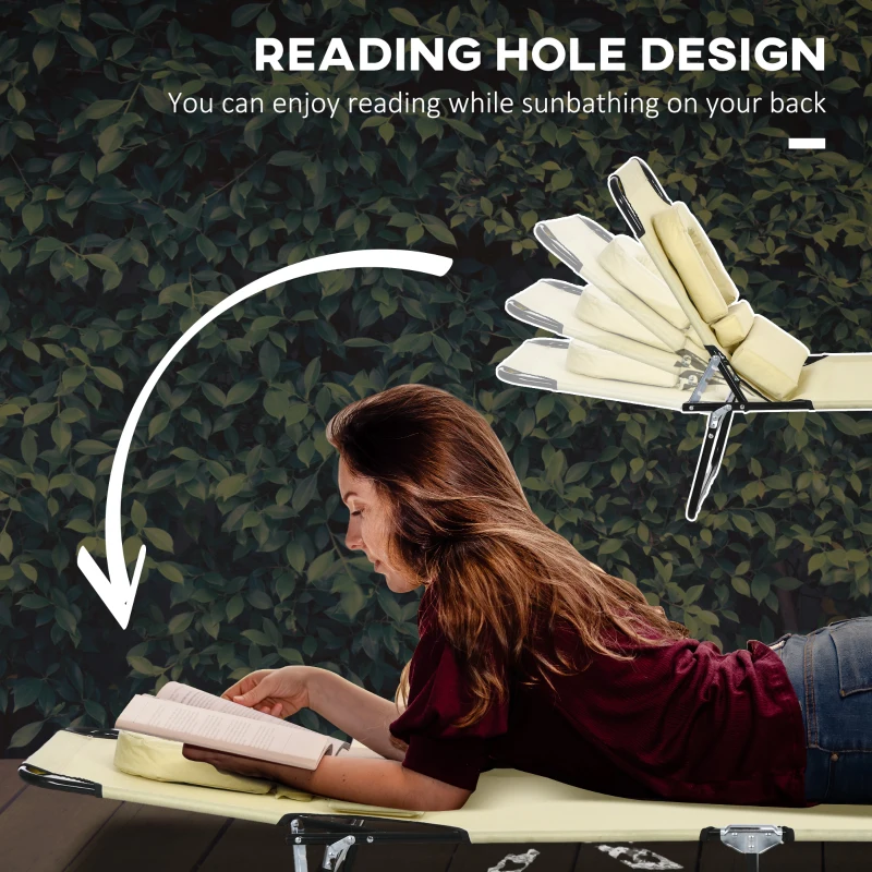 Best Outdoor Folding Sun Lounger Set of 2 with Face Hole, 4 Level Adjustable Backrest Reclining Garden Lounger, Garden Recliner Sunbed with 600 D Oxford Cloth Seat and Pillow for Beach, Beige - Image 7