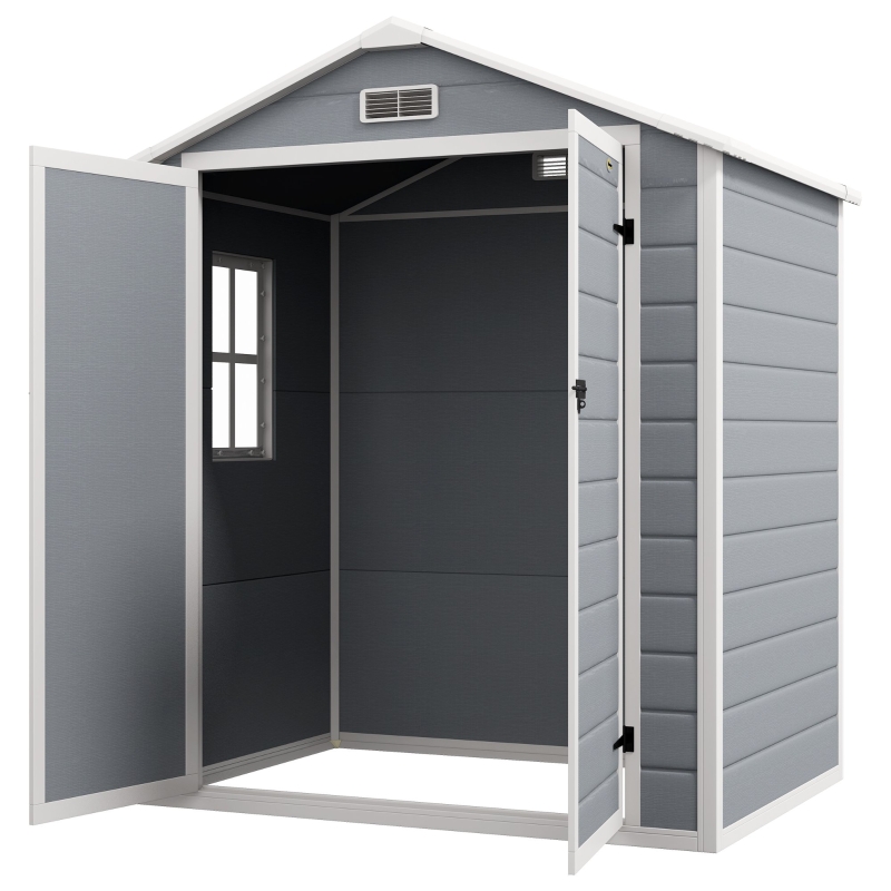 Best 6'x4.5' Garden Storage Shed, Lockable Garden Shed with Double Doors, Window, Vent and Plastic Roof, Grey - Image 11