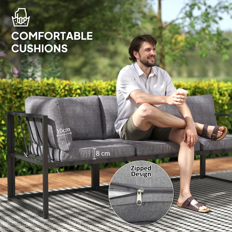 Best Three-Piece L Shaped Garden Furniture Set with Cushions - Grey - Image 5