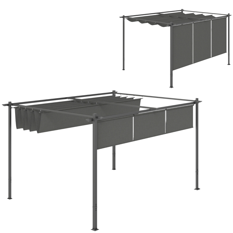 Best 3 x 4m Metal Pergola with Retractable Roof and Roller Shade, Wall-Mounted or Free Standing Garden Gazebo Canopy Pergola Kit, UPF30+ Outdoor Sun Shade Shelter, Grey - Image 10