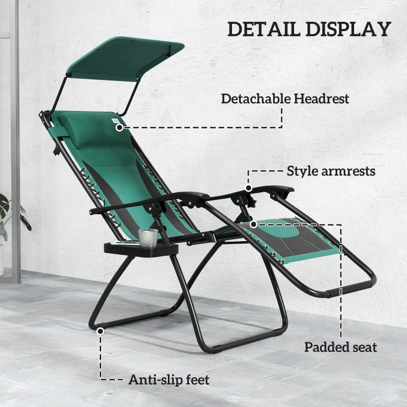 Best Zero Gravity Lounger Chair, Folding Reclining Patio Chair with Shade Cover, Padded Seat, Cup Holder, Soft Cushion and Headrest for Poolside, Camping, Green - Image 5