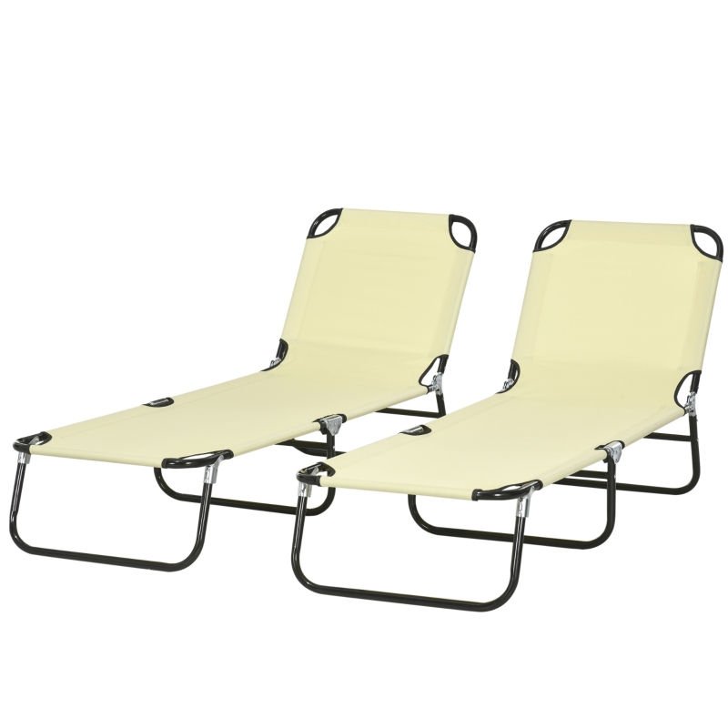 Best Set of Two Metal Frame Folding Sun Loungers - Beige - Image 11