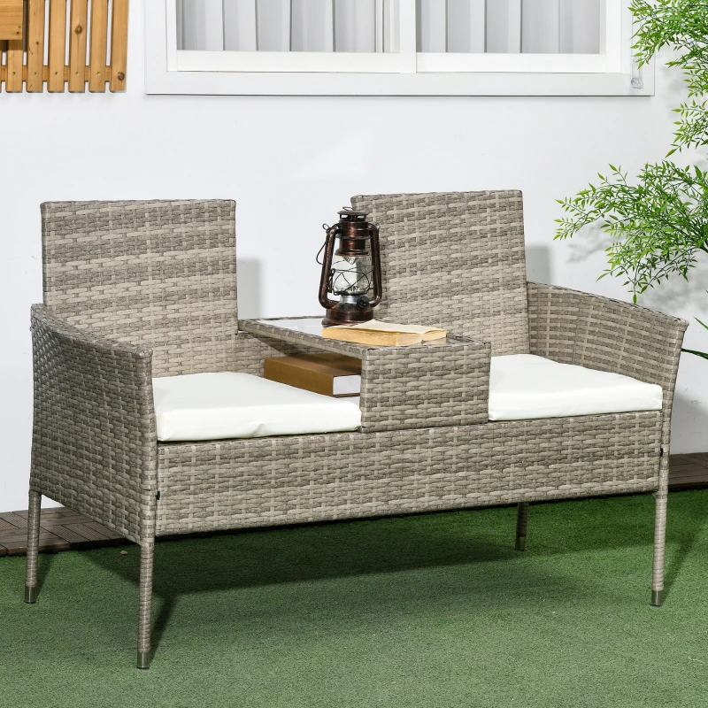 Best Two-Seat Rattan Chair, with Middle Table - Grey - Image 2