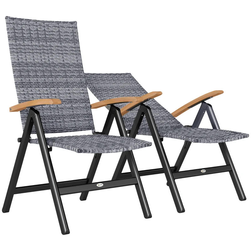 Best 2 Pieces Outdoor Foldable Dining Chair with Armrests, High Backrest, for Garden, Camping, Balcony, Light Grey