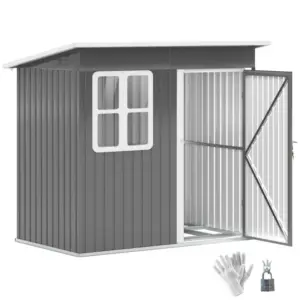 Best 7 x 4ft Galvanised Steel Garden Shed, with Lock and Gloves - Grey