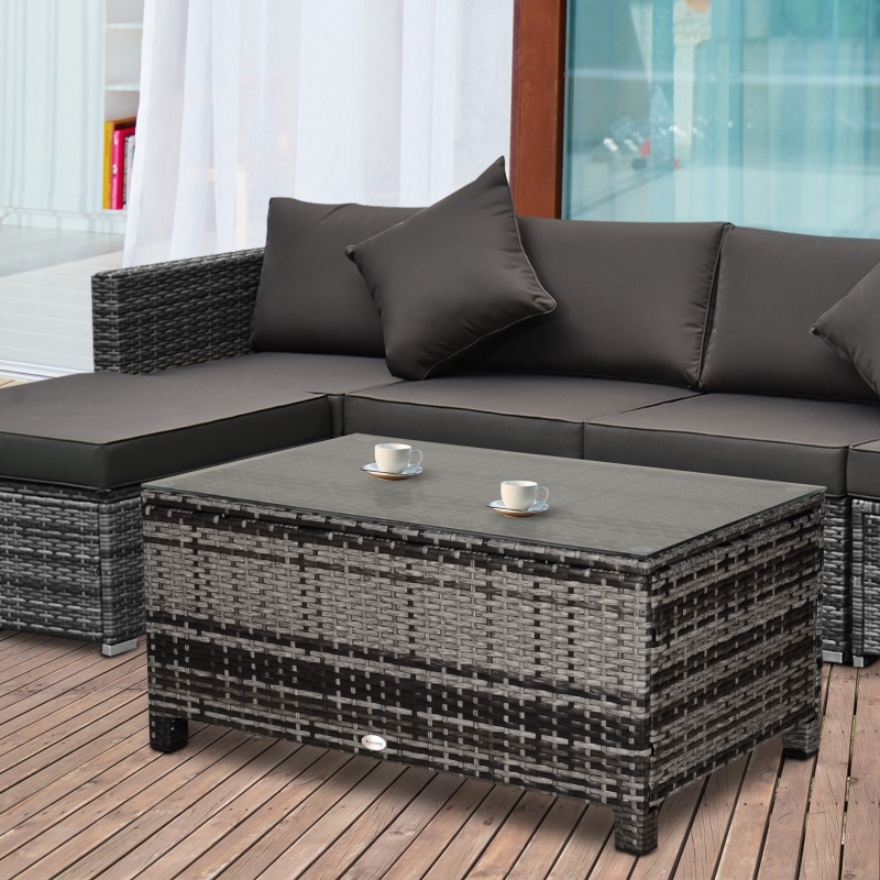 Best PE Rattan Garden Coffee Table, with Glass Table Top - Grey - Image 10