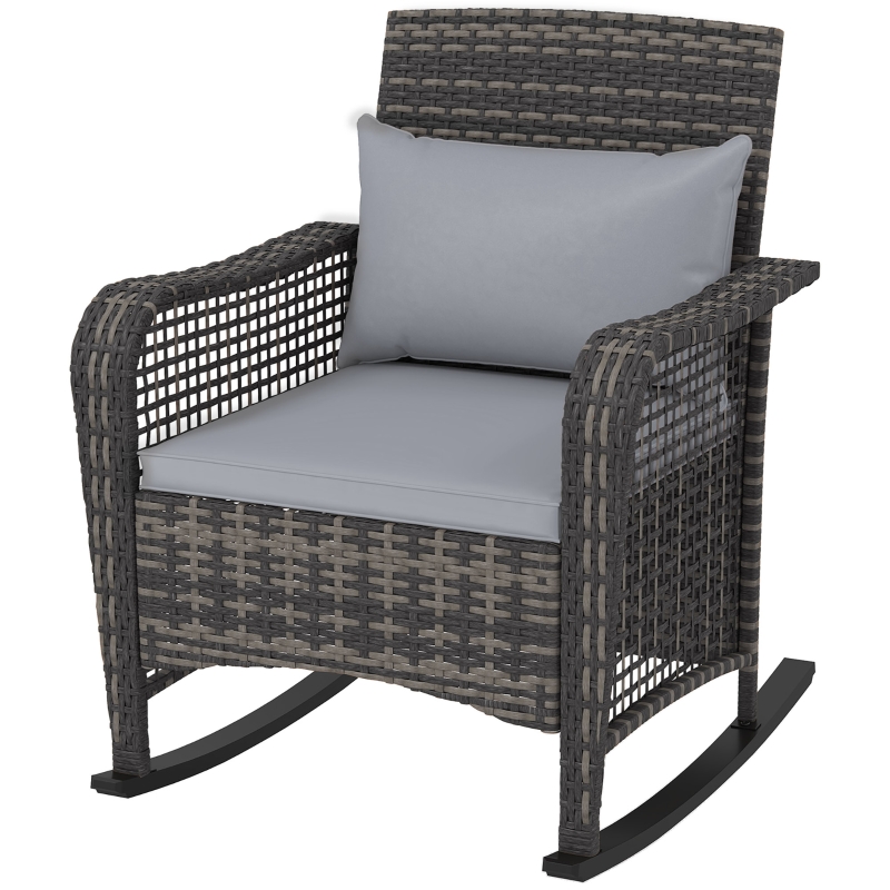 Best Garden Rocking Chair, Outdoor Rattan Rocker Lounge Chair with Seat and Back Cushions, Patio Armchair Seat with All-weather Wicker, Steel Frame for Porch Balcony, Light Grey - Image 10