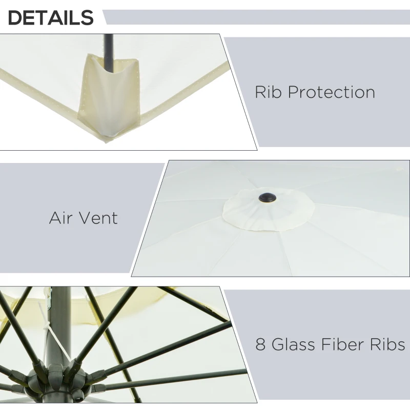 Best 2.7M Garden Parasol Umbrella with Glass Fibre Ribs and Aluminium Frame, Tilting Sun Shade Shelter Canopy, Cream White - Image 6