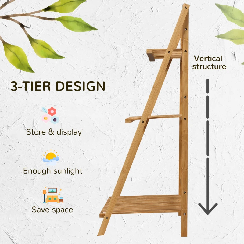 Best 3-Tier Plant Stand, Plant Shelf Rack, Folding Bamboo Display Stand, 98x37x96.5cm, Natural - Image 4