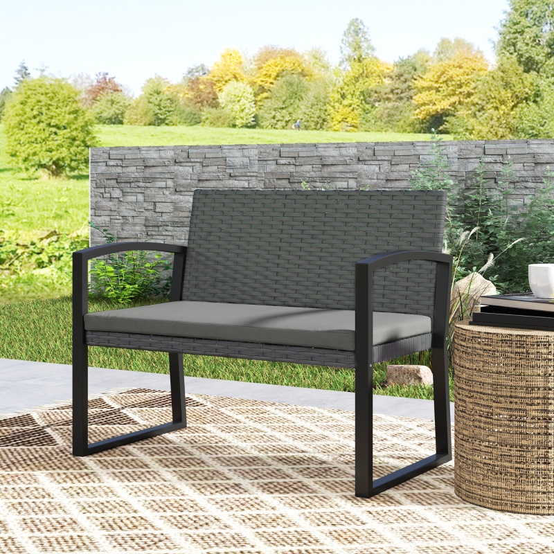 Best Two-Seater Rattan Garden Bench - Grey/Black - Image 9
