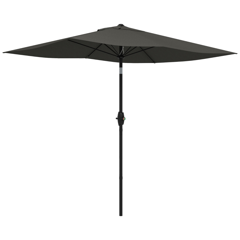 Best 2 x 3(m) Garden Parasol Umbrella, Rectangular Outdoor Market Umbrella Sun Shade with Crank & Push Button Tilt, 6 Ribs, Aluminium Pole, Dark Grey