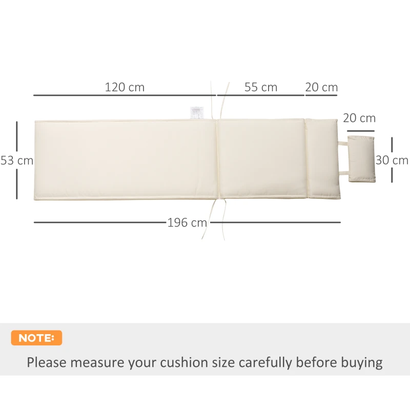 Best Garden Sun Lounger Cushion Replacement Thick Sunbed Reclining Chair Relaxer Pad with Pillow - Cream White - Image 3