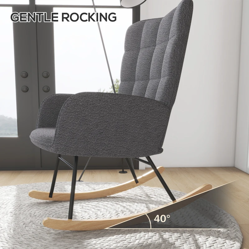 Best Berber Fleece Nursery Glider Rocker for Nursing, Wingback Rocking Chair for Living Room, Dark Grey - Image 4