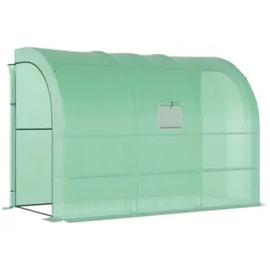 Best Walk-In Lean to Greenhouse with Windows and Zippered Doors, 2 Tiers 6 Wired Shelves 300L x 150W x 213Hcm Green