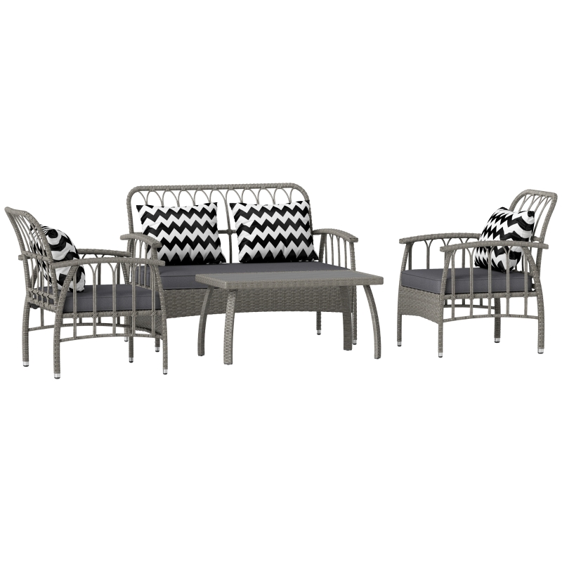 Best Four-Piece Rattan Cut-Out Sofa Set - Grey - Image 11