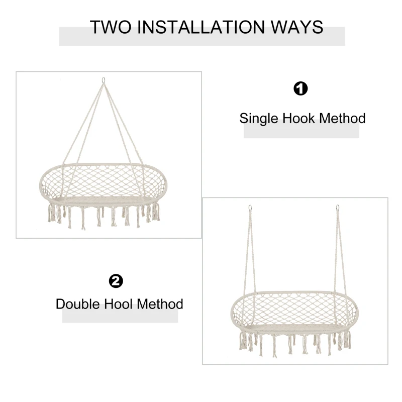 Best Hanging Hammock Chair Cotton Rope Porch Swing with Metal Frame, Large Macrame Seat for Patio, Garden, Bedroom, Living Room, Cream White - Image 7