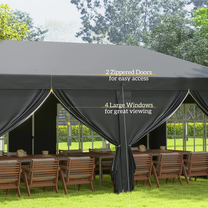 Best 3 x 6 m Pop Up Gazebo with Sides and Windows, Height Adjustable Wedding Camping Party Tent Canopy Marquee with Storage Bag for Garden, Event, Black - Image 7
