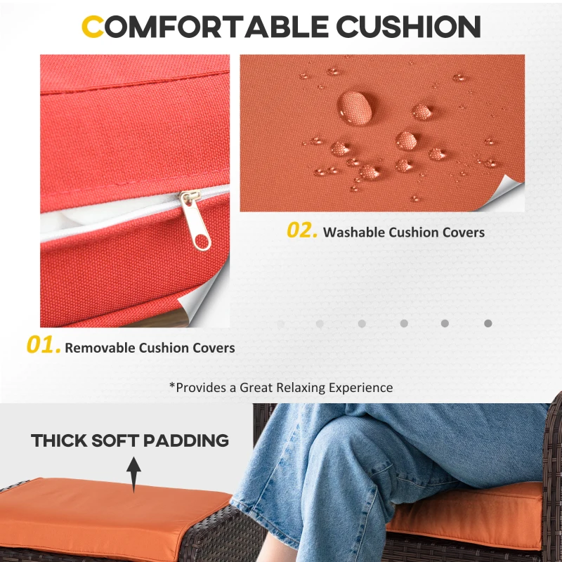 Best 5 Pieces PE Rattan Garden Furniture Set with 10cm Thick Padded Cushions, Wicker Weave Outdoor Seating Chairs with 2 Armchairs, 2 Stools, Glass Top Table, Brown - Image 5