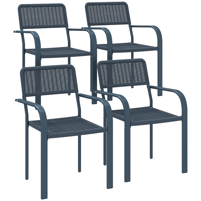 Best Garden Chairs Set of 4, Stackable Rattan Effect Dining Chairs with Armrest, Weather Resistant and Lightweight Outdoor Furniture Armchairs for Patio, Balcony, Terrace, Dark Grey - Image 10