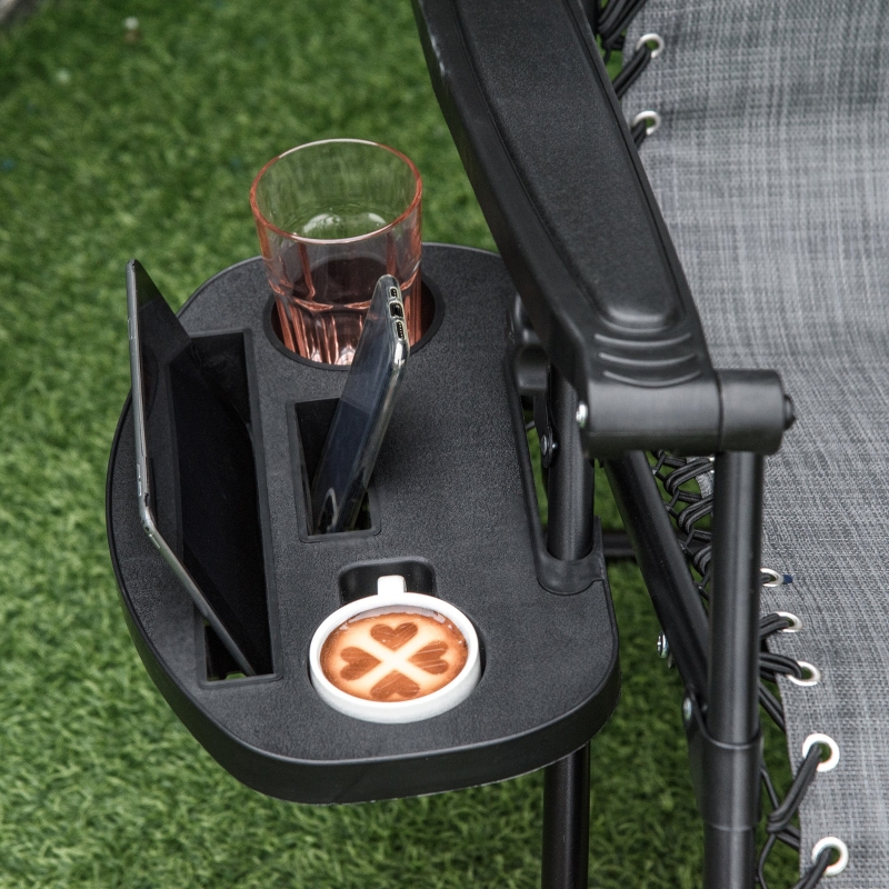 Best Foldable Reclining Garden Chair with Headrest, Zero Gravity Deck Sun Lounger Seat Chair with Footrest, Armrest, Cup Holder & Canopy Shade, Light Grey - Image 11