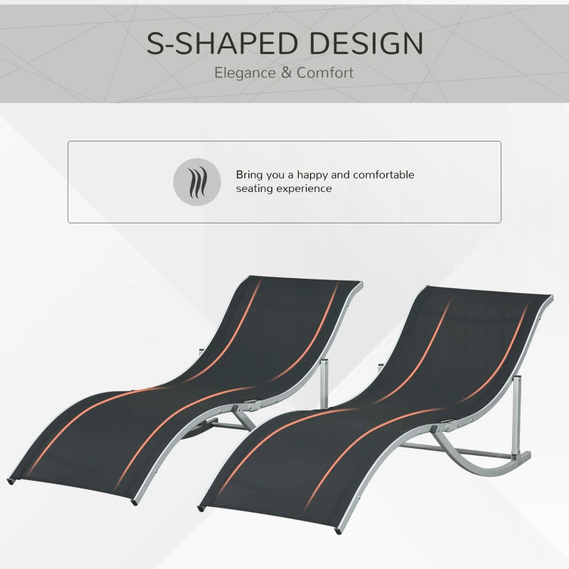 Best 2 Pieces Folding Sun Lounger, S-shaped Lounge Chairs Reclining Sleeping Bed with Aluminium Frame - Image 7