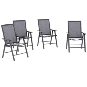 Best Set of 4 Foldable Metal Garden Chairs Outdoor Patio Park Dining Seat Furniture Charcoal Grey