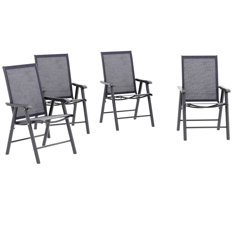 Best Set of 4 Foldable Metal Garden Chairs Outdoor Patio Park Dining Seat Furniture Charcoal Grey
