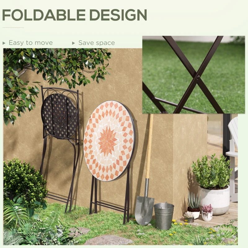 Best 3 Piece Mosaic Bistro Set, 2 Folding Chairs & 1 Round Table Outdoor Furniture for Outdoor, Balcony, Poolside, Yellow - Image 5