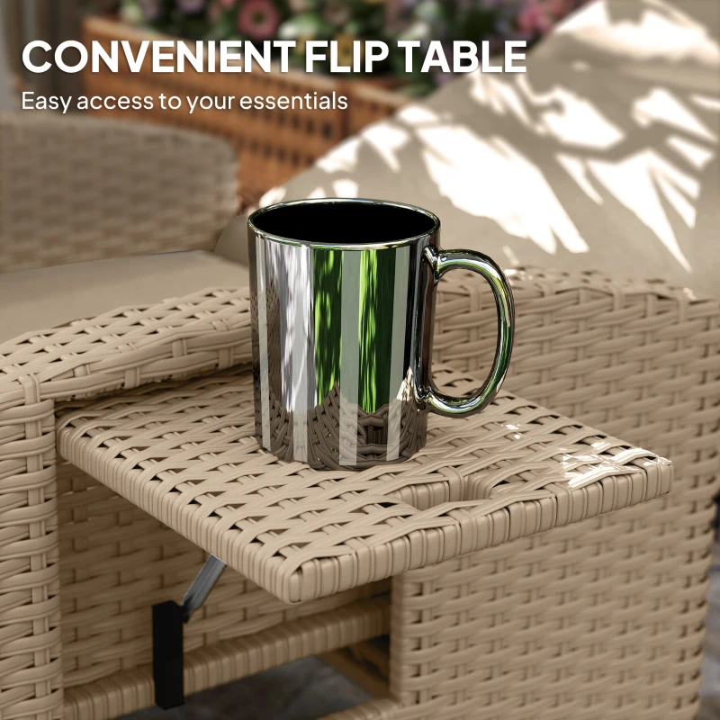 Best 145° Reclining Rattan Armchair, with Footrest - Khaki/Beige - Image 6